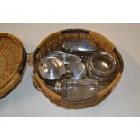 A basket of mixed silver items to include a mustar