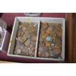 A tray of various copper coinage