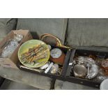 Three boxes of various sundry glass and china; a t
