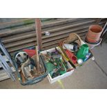 Three boxes of various gardening tools and a small