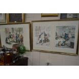 Four framed and glazed caricature prints depicting