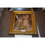 A gilt framed Christoleum depicting a girl with dog