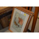 Four framed and glazed prints each depicting boats