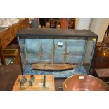 A Diorama in the form of a three masted sailing sh