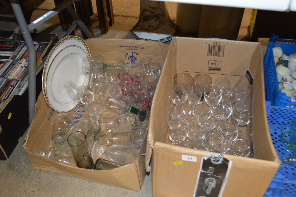 Two boxes of glassware