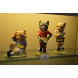 Three Beswick footballing feline ornaments