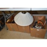 Three boxes of various metalware; table lamps etc.