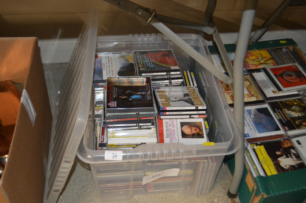 A plastic crate of CD's