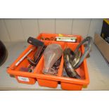 A tray of various sundries to include a horseshoe,