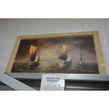 An oil on canvas depicting boats at sea