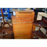 A pine storage box together with an oak veneered f