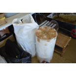 Three bags of various material and plastic and a r