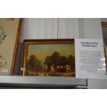 A gilt framed oil on canvas, study of a house by a