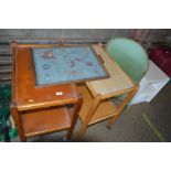 Two tea trolleys together with a tray embroidered