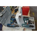 Two cordless drills in fitted case - both lacking