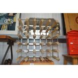 A wooden and metal wine rack