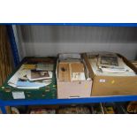 Three boxes containing various illustrations, unfr