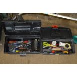 Two plastic toolboxes and contents of various hand