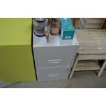 A metal two drawer filing chest