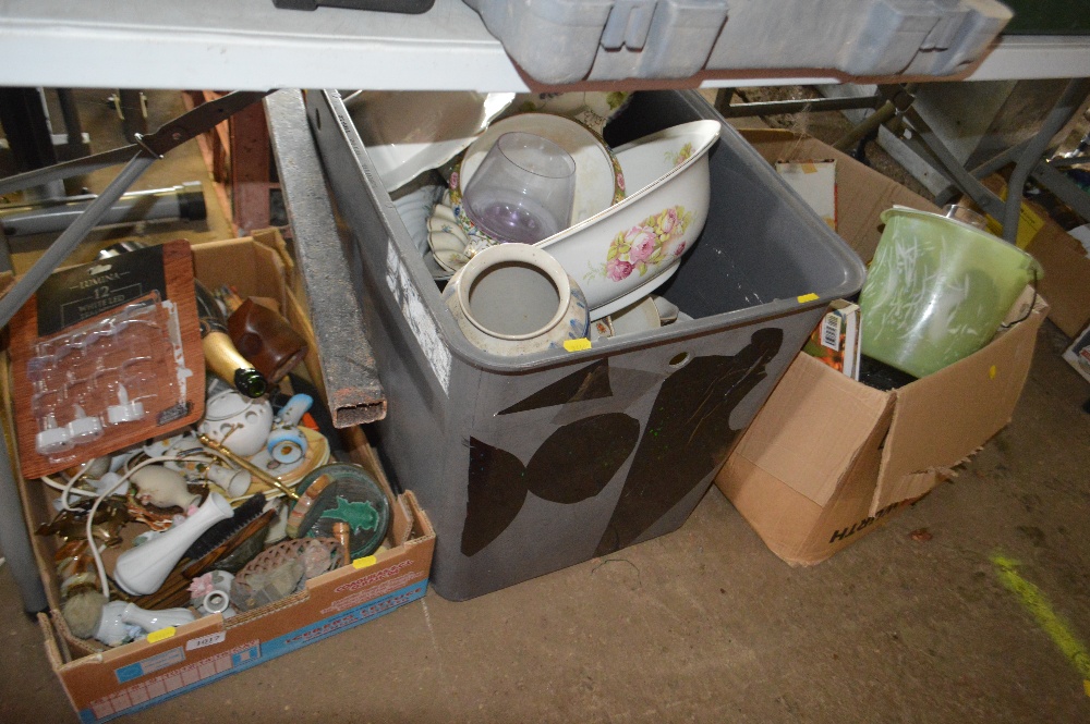 Three boxes of various sundry glass and china