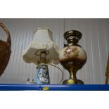 Two table lamps, one marked Nila