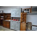 A grey painted continental style dresser, fitted t