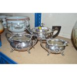 A late Victorian plated three piece tea set