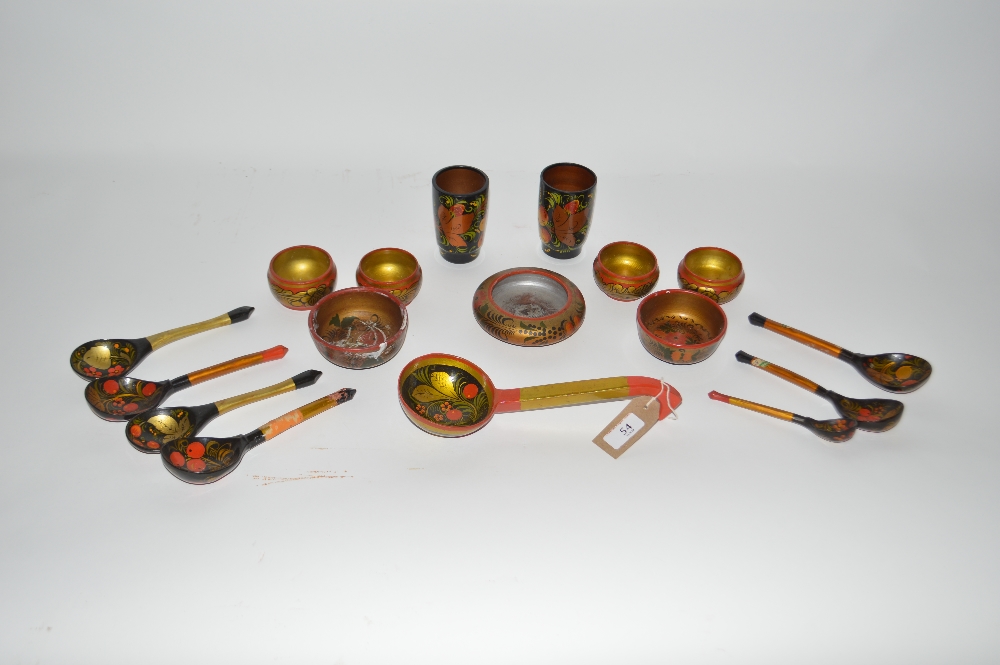 A collection of painted Vintage USSR KHOKHLOMA