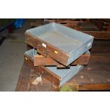 Three wood and tin drawers/trays