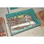 A box and contents containing various G clamps, to