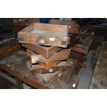 Six wood and metal mounted drawers/trays