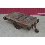 A Vintage wooden Lineberry cart, on cast iron whee