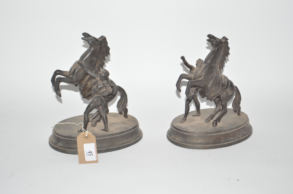 A pair of Spelter Marley horse and groom figures, - Image 3 of 3