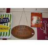 An oval wooden hanging advertising sign for "Percy