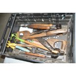 A tray box containing various garden shears, dibbers,