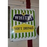 An enamel advertising sign for "R. Whites Soft Drinks