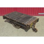 A Vintage wooden Lineberry cart on cast iron wheel