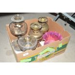 Various oil lamps, shades etc.