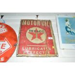 A tin sign for "Texaco Motor oil", 16ins x 13ins