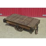 A Vintage wooden Lineberry cart on cast iron wheel