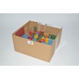 A box of children's wooden building blocks