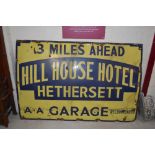 A large enamel advertising sign for "Hill House Ho