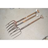 Three various Vintage muck forks
