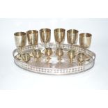 An electro plated oval gallery drinks tray and two