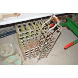 Three various wooden and metal wine racks