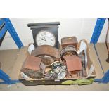 A box of various old clocks and parts etc.