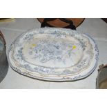 A large Victorian transfer decorated meat plate wi