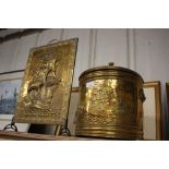 A brass embossed coal box; and a brass embossed fi