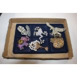 Six various decorative costume brooches; and a nec