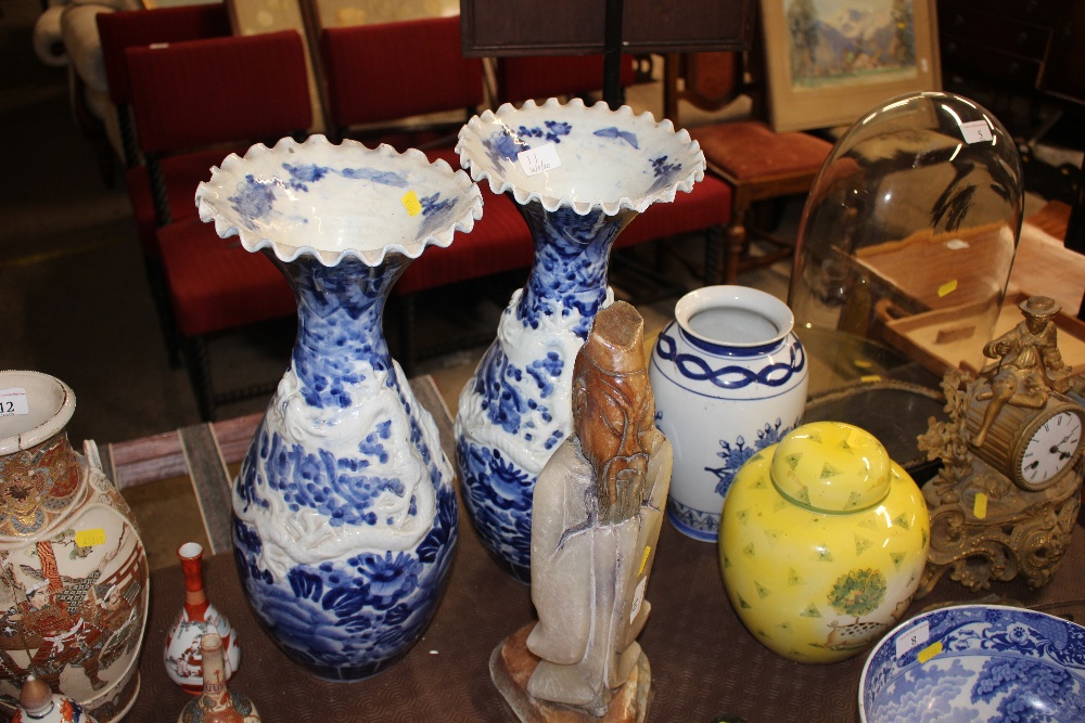 A pair of large Chinese blue and white vases with